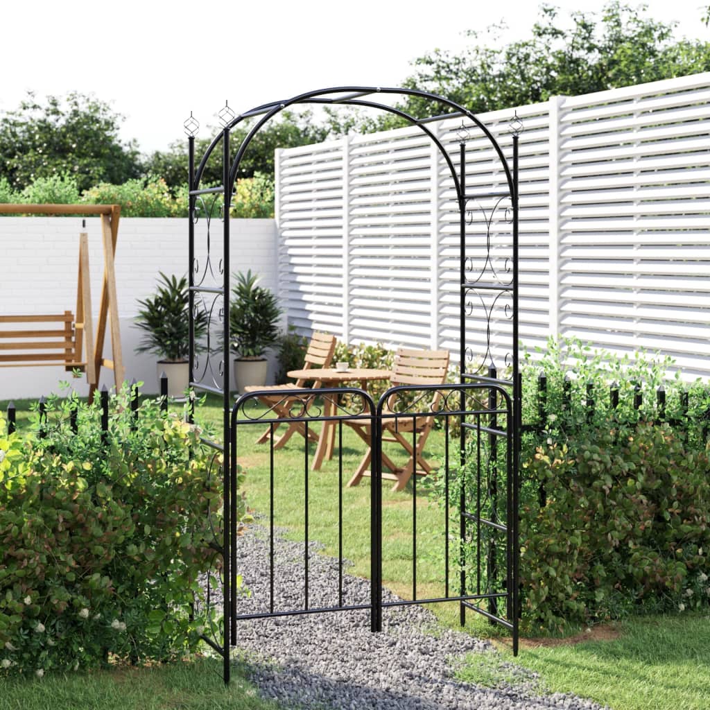 Vetonek Arco de jardín con puerta acero negro 108x45x235 cm