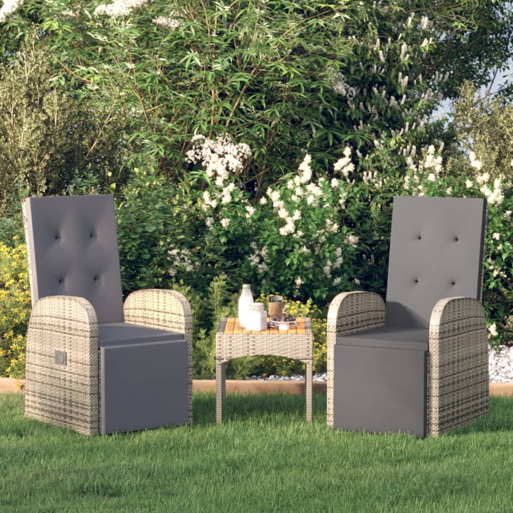 Vetonek Sillones de jardín reclinables con cojines 2 uds ratán PE gris