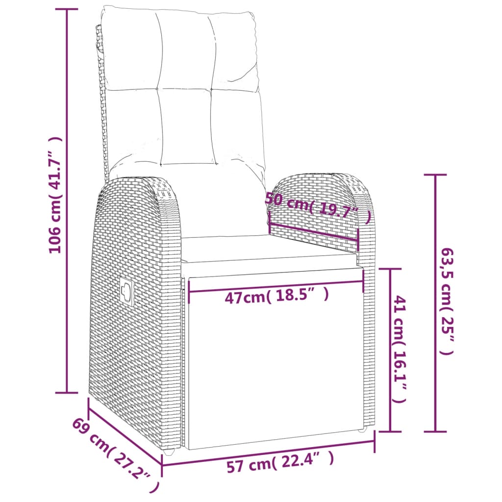 Sillones de jardín reclinables con cojines 2 uds ratán PE negro vidaXL