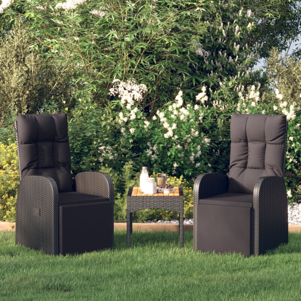 Vetonek Sillones de jardín reclinables con cojines 2 uds ratán PE negro