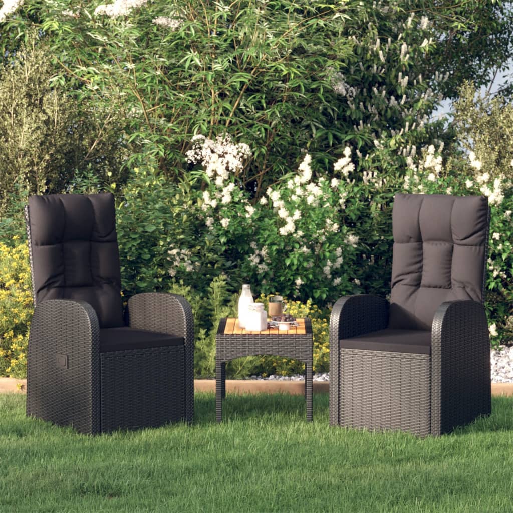 Vetonek Sillones de jardín reclinables con cojines 2 uds ratán PE negro