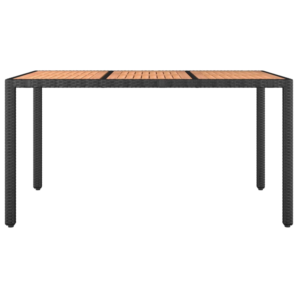 Mesa de jardín ratán PE negro y superficie madera maciza acacia