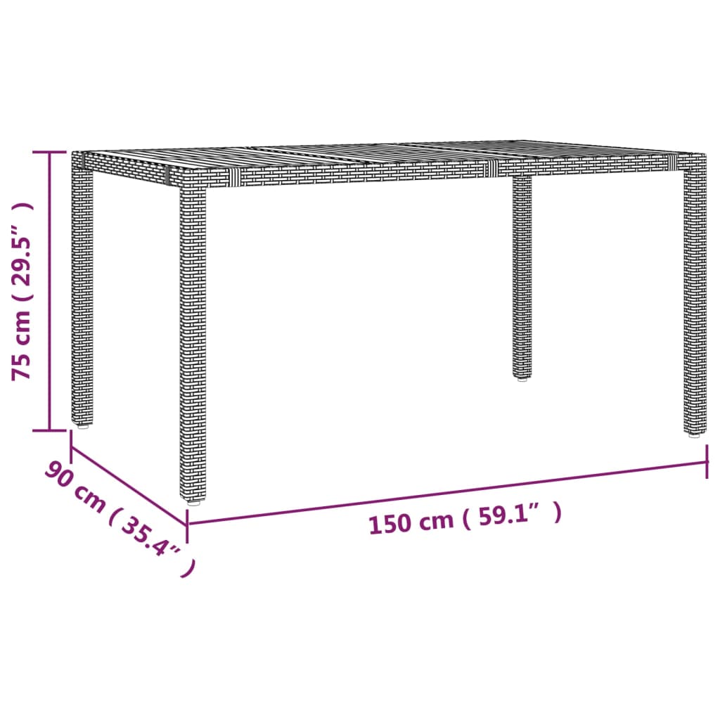 Mesa de jardín ratán PE gris y superficie madera maciza acacia vidaXL