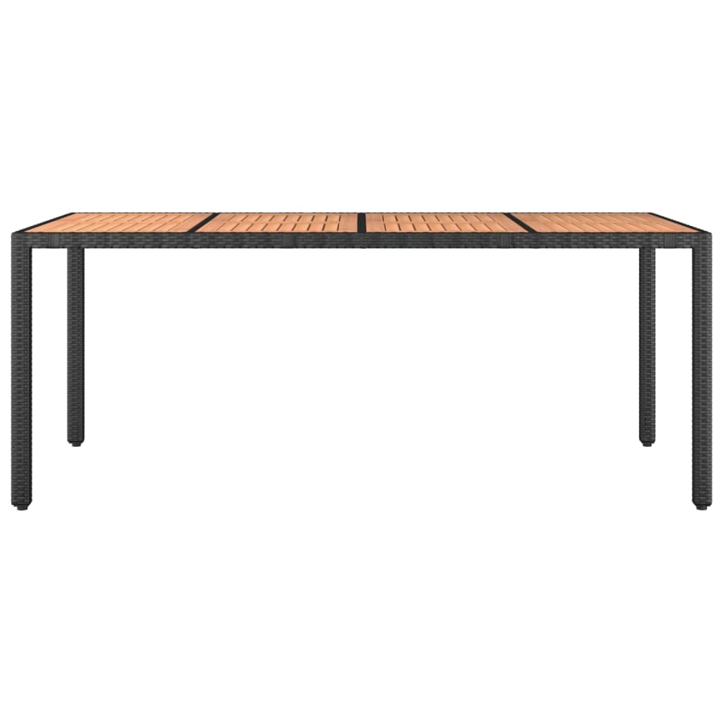 Mesa de jardín ratán PE negro y superficie madera maciza acacia