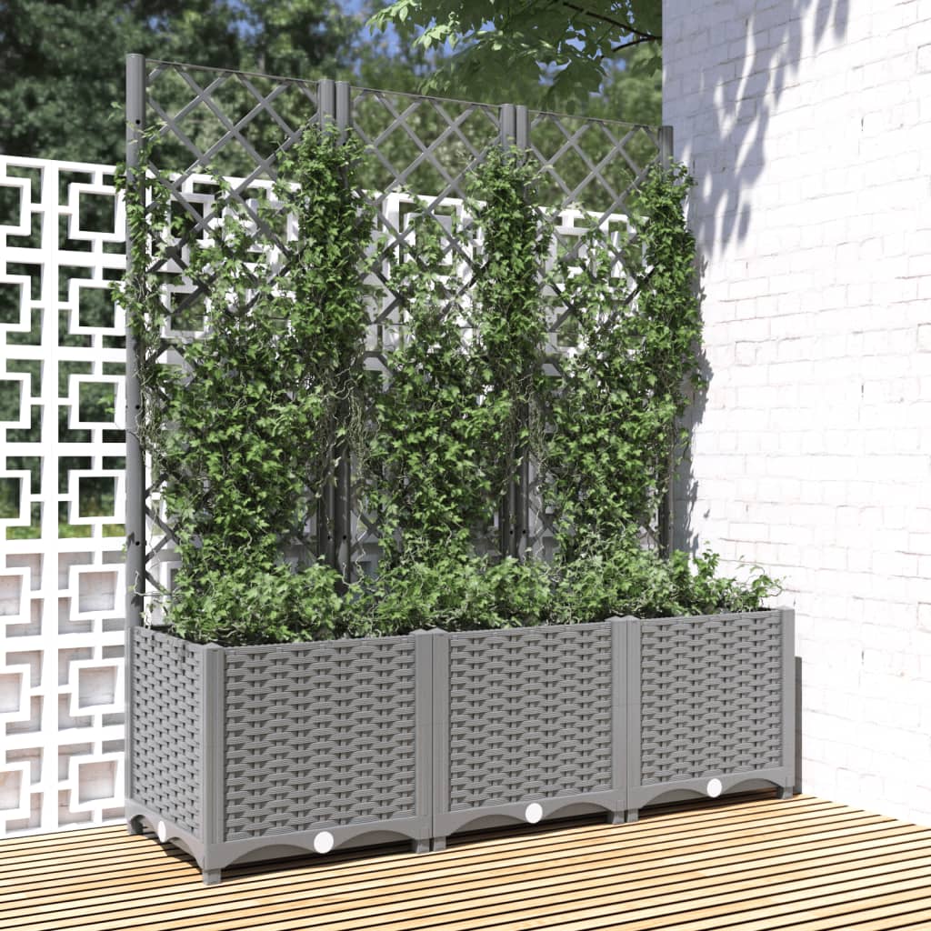 Vetonek Jardinera con enrejado PP gris claro 120x40x136 cm