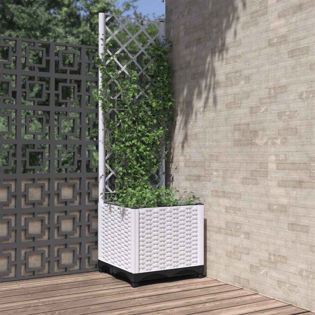 Vetonek Jardinera con enrejado PP blanco 40x40x136 cm