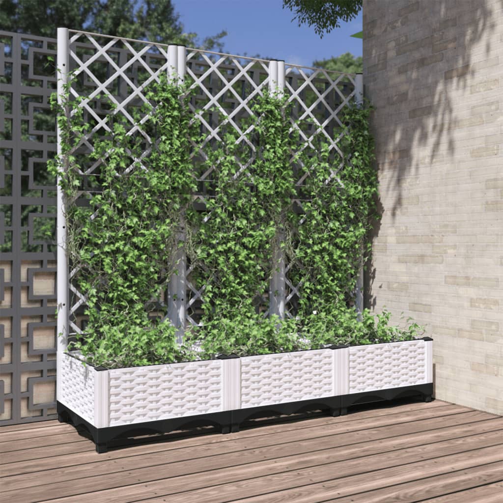 Vetonek Jardinera con enrejado PP blanco 120x40x121,5 cm