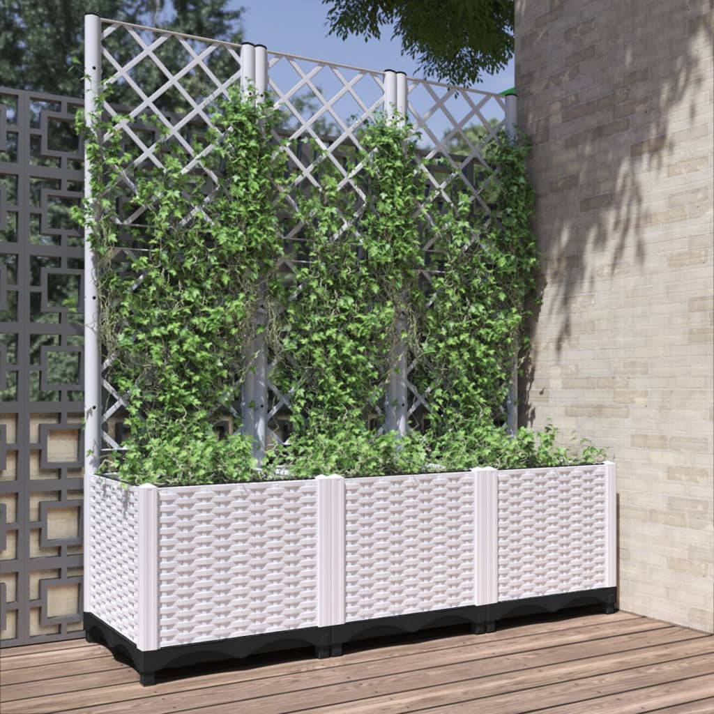 Vetonek Jardinera con enrejado PP blanco 120x40x136 cm