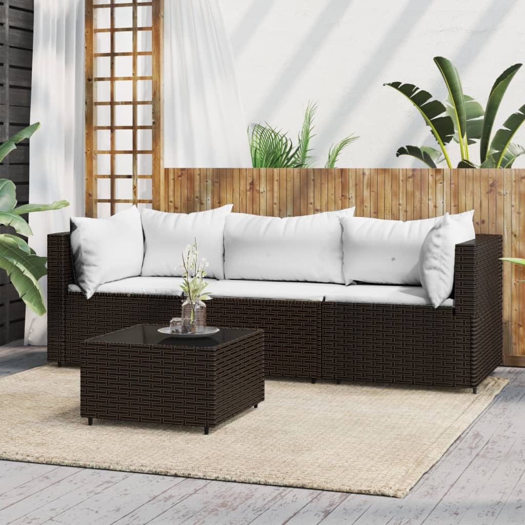 Vetonek Set muebles de jardín 4 piezas y cojines ratán sintético marrón