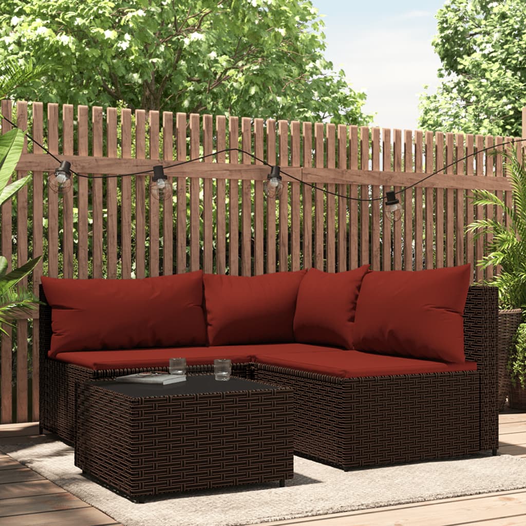 Vetonek Set muebles de jardín 4 piezas y cojines ratán sintético marrón