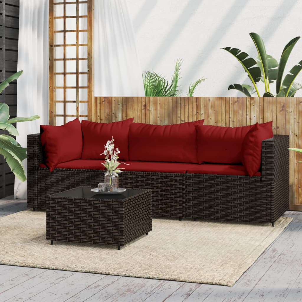 Vetonek Set muebles de jardín 4 piezas y cojines ratán sintético marrón