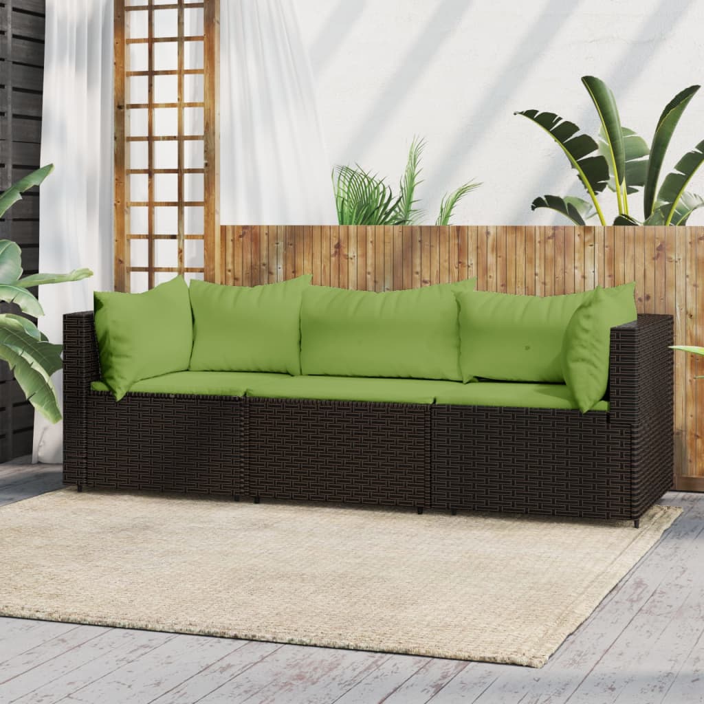 Vetonek Set muebles de jardín 3 piezas y cojines ratán sintético marrón