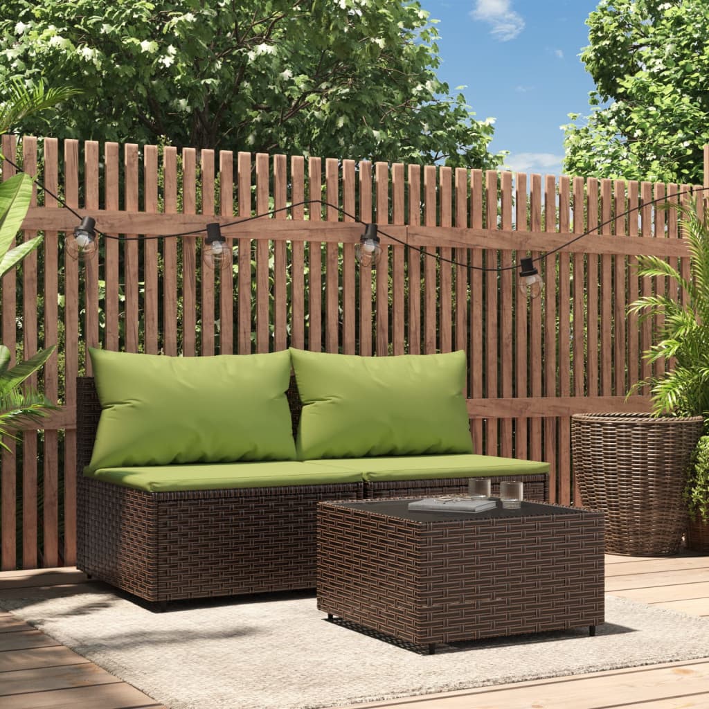 Vetonek Set muebles de jardín 3 piezas y cojines ratán sintético marrón