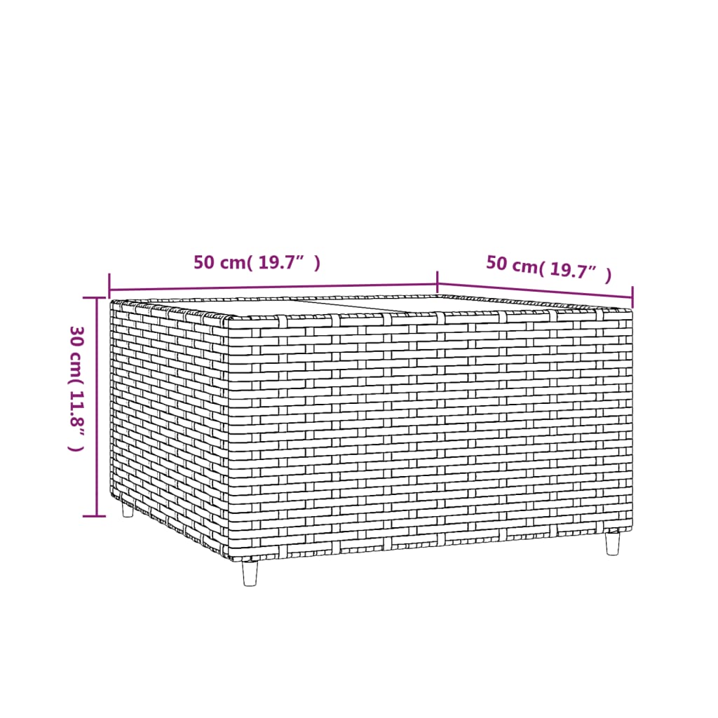 Mesa de centro jardín cuadrada ratán sintético negro 50x50x30cm vidaXL