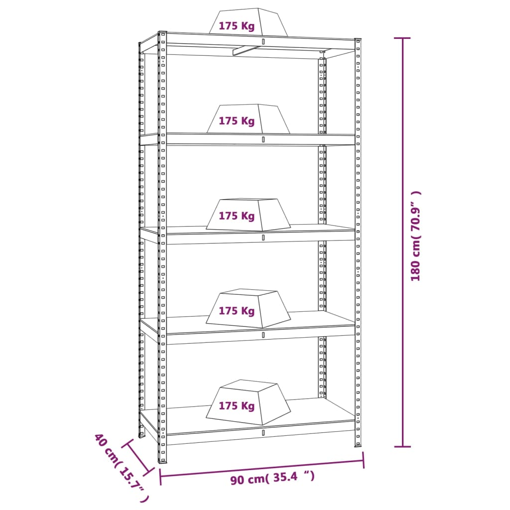 Estantería 5 niveles 3 uds acero madera plateado vidaXL