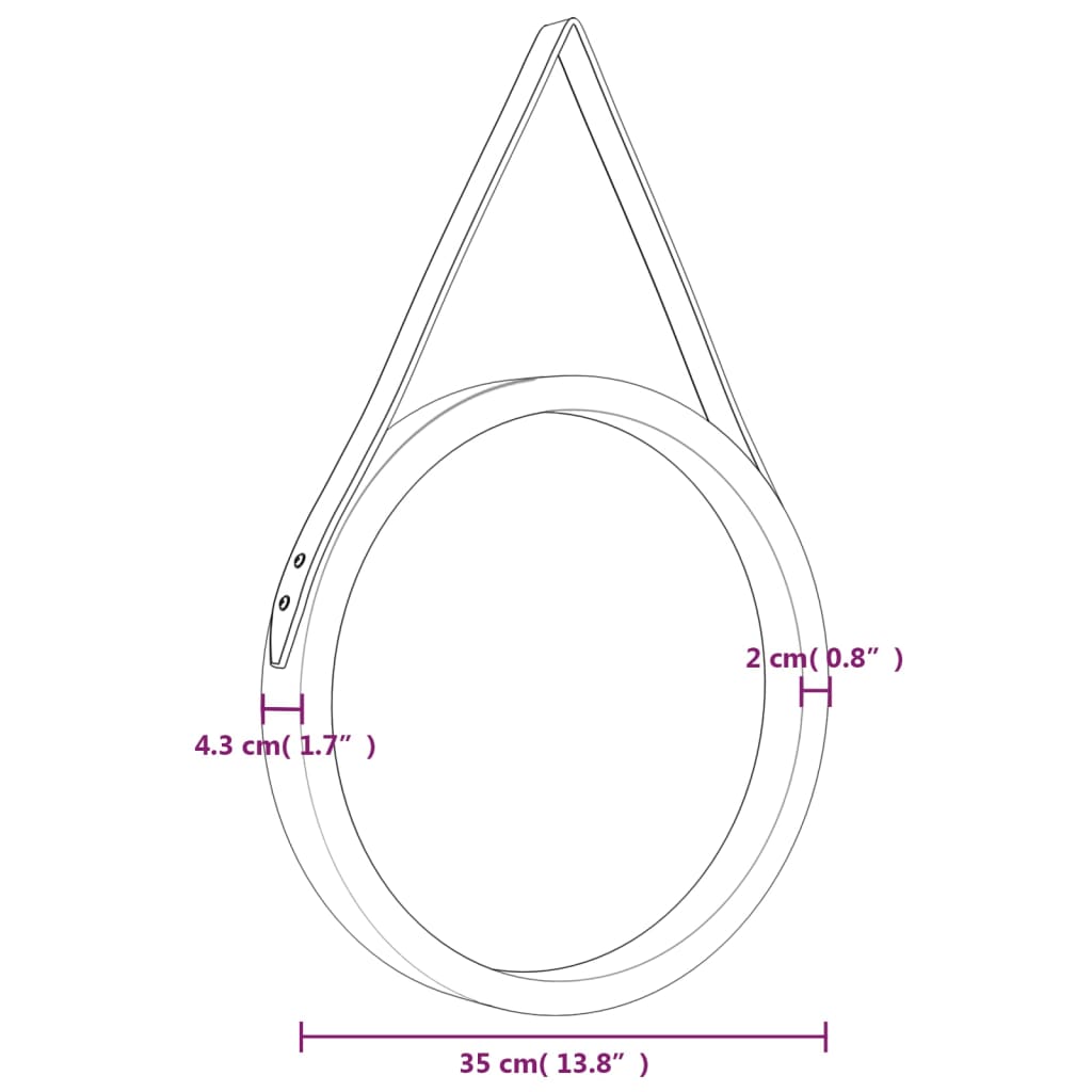 Mirall de paret amb corretja de plata Ø35 cm