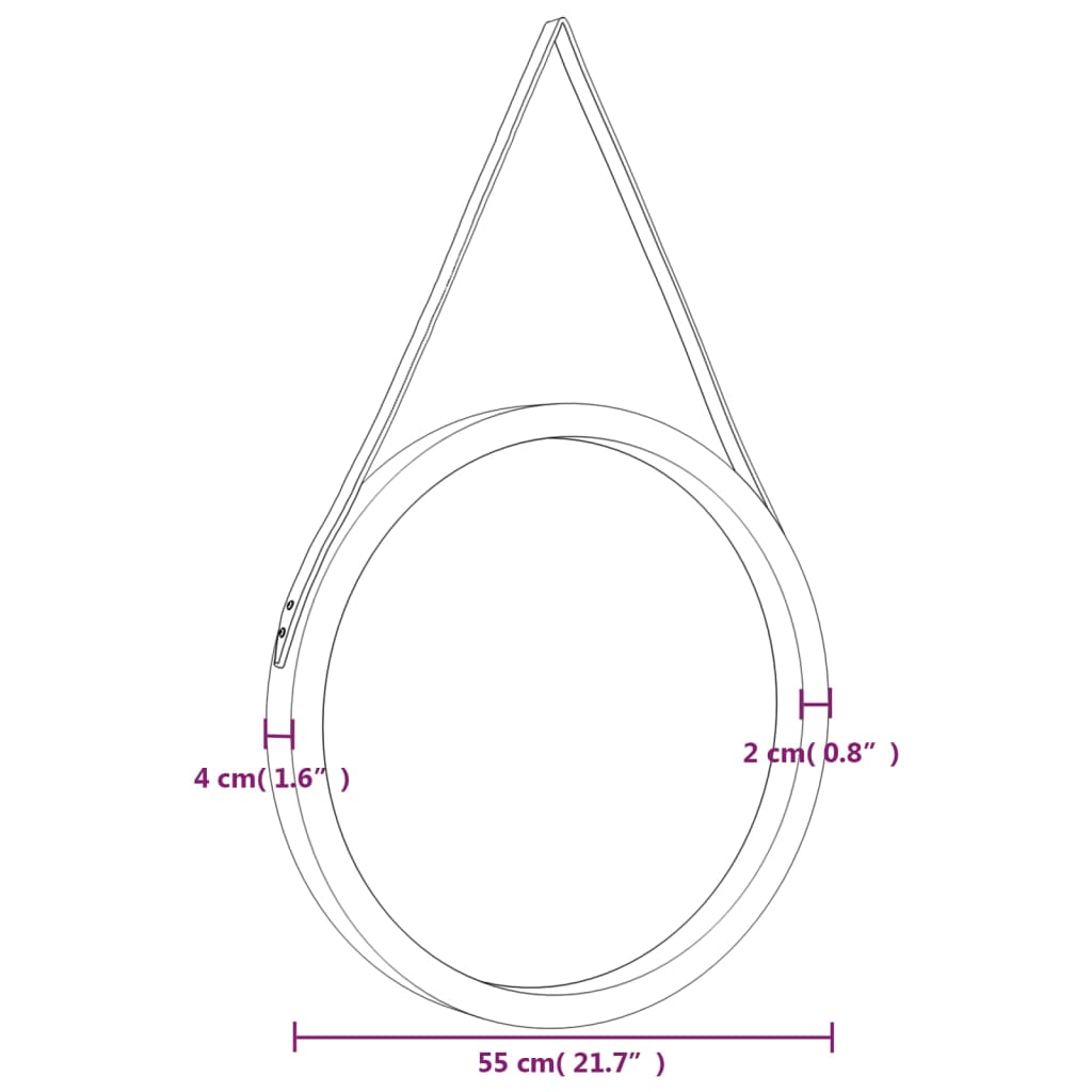 Mirall de paret amb corretja d'or Ø55 cm