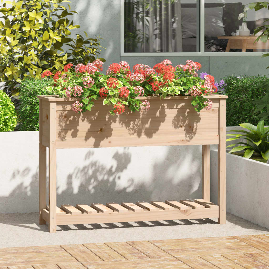 Vetonek Jardinera con estante madera maciza de pino 111,5x34,5x81 cm