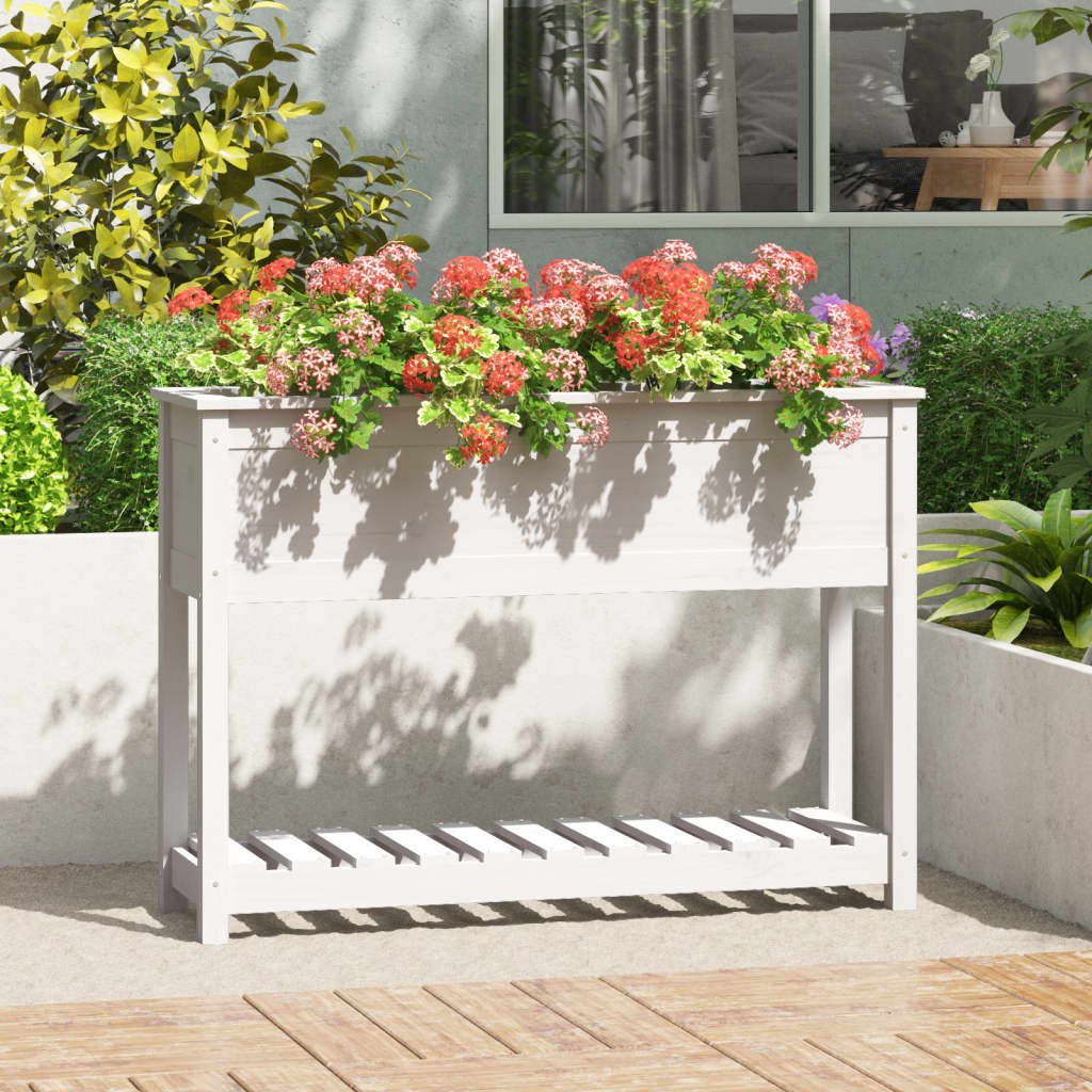 Vetonek Jardinera con estante madera maciza pino blanca 111,5x34,5x81cm