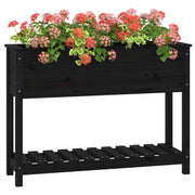 Jardinera con estante madera maciza pino negro 111,5x34,5x81 cm v7480 - Vetonek