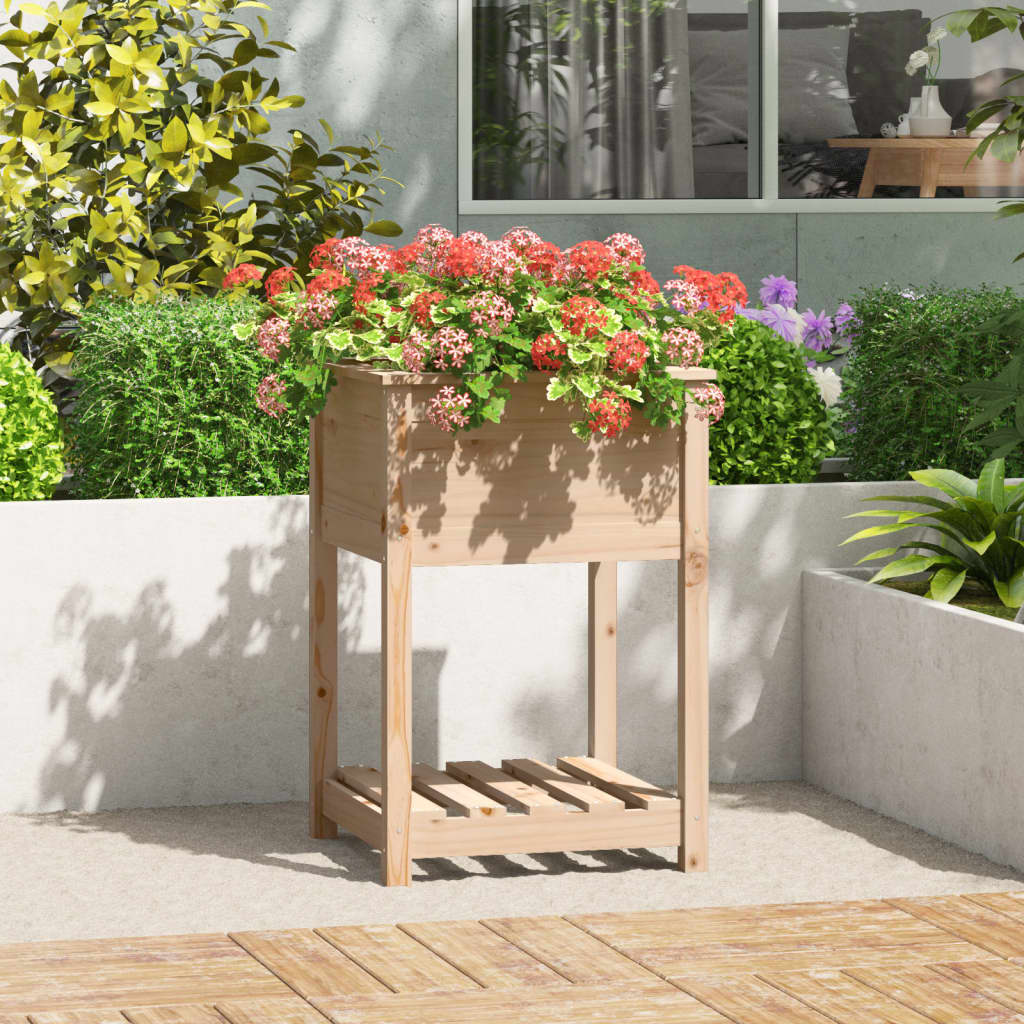 Vetonek Jardinera con estante de madera maciza de pino 54x54x81 cm