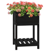 Jardinera con estante madera maciza de pino negro 54x54x81 cm v7534 - Vetonek