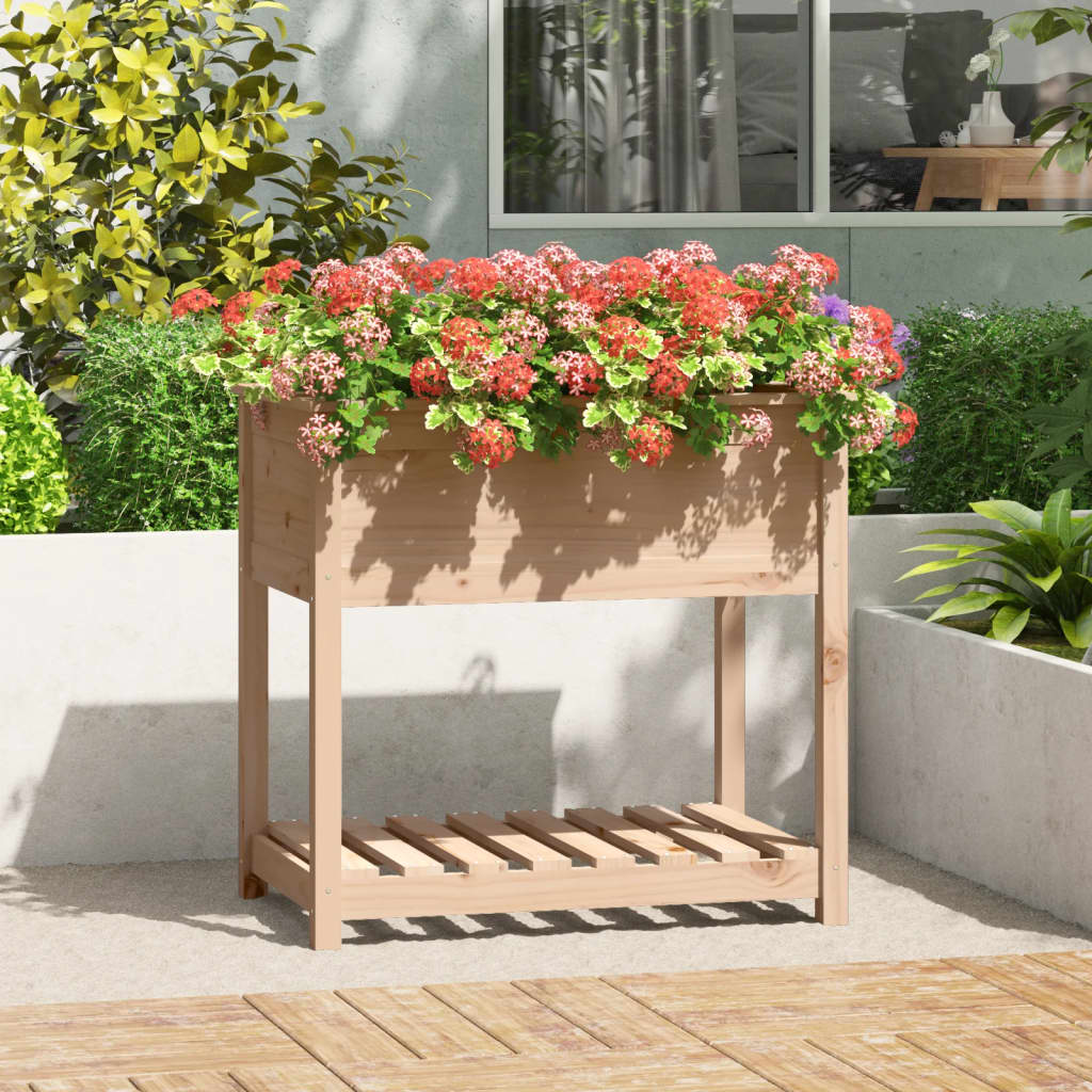 Vetonek Jardinera con estante de madera maciza de pino 82,5x54x81 cm