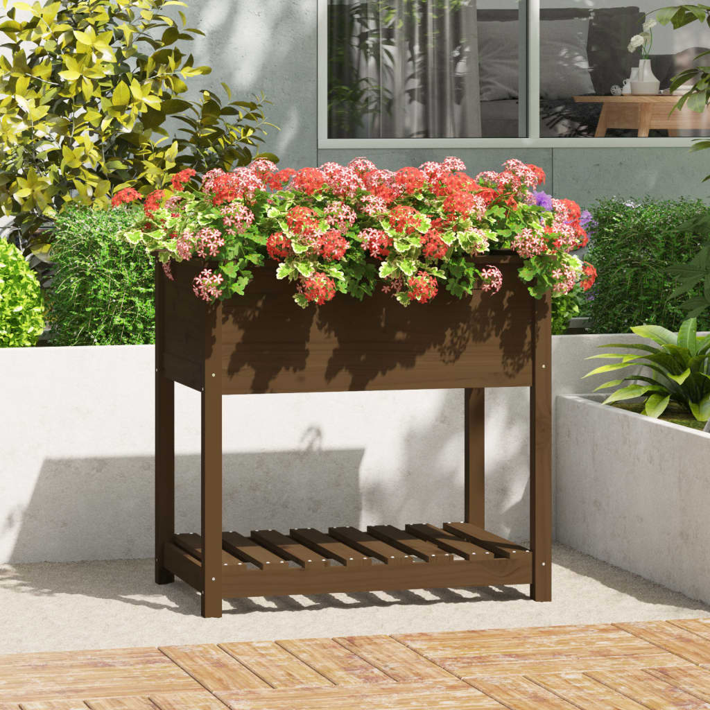 Vetonek Jardinera con estante madera maciza marrón miel 82,5x54x81 cm