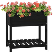 Jardinera con estante madera maciza de pino negro 82,5x54x81 cm v7589 - Vetonek