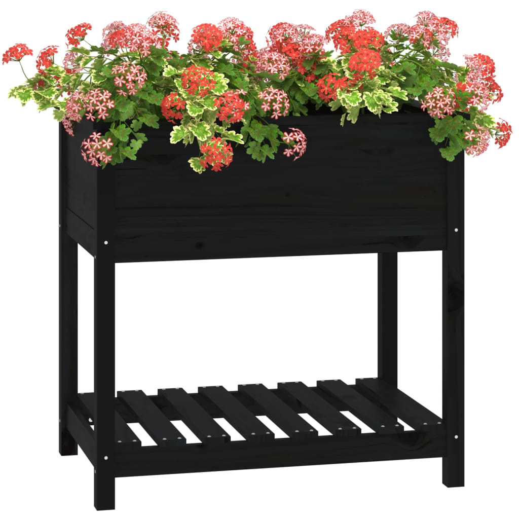 Jardinera con estante madera maciza de pino negro 82,5x54x81 cm v7589 - Vetonek
