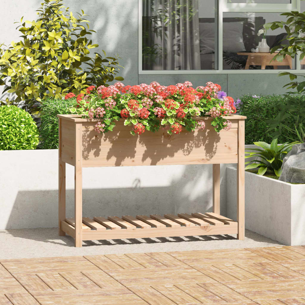 Jardinera con estante de madera maciza de pino 111,5x54x81 cm v7596 Vetonek