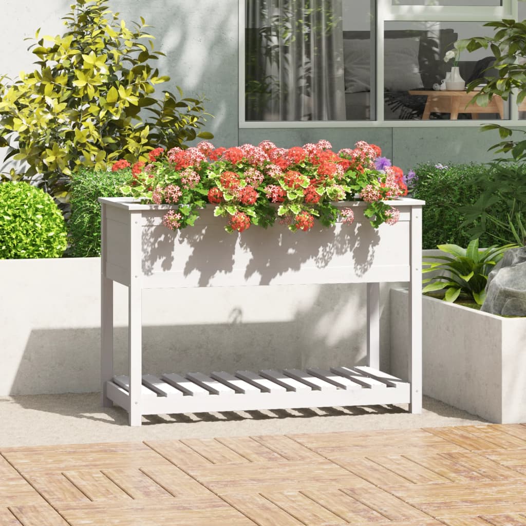 Vetonek Jardinera con estante madera maciza pino blanca 111,5x54x81 cm