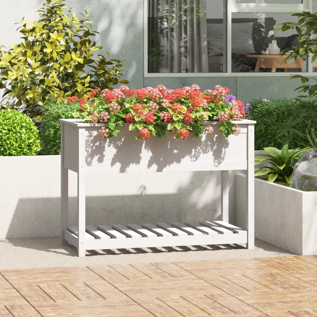 Jardinera con estante madera maciza pino blanca 111,5x54x81 cm v7602 Vetonek