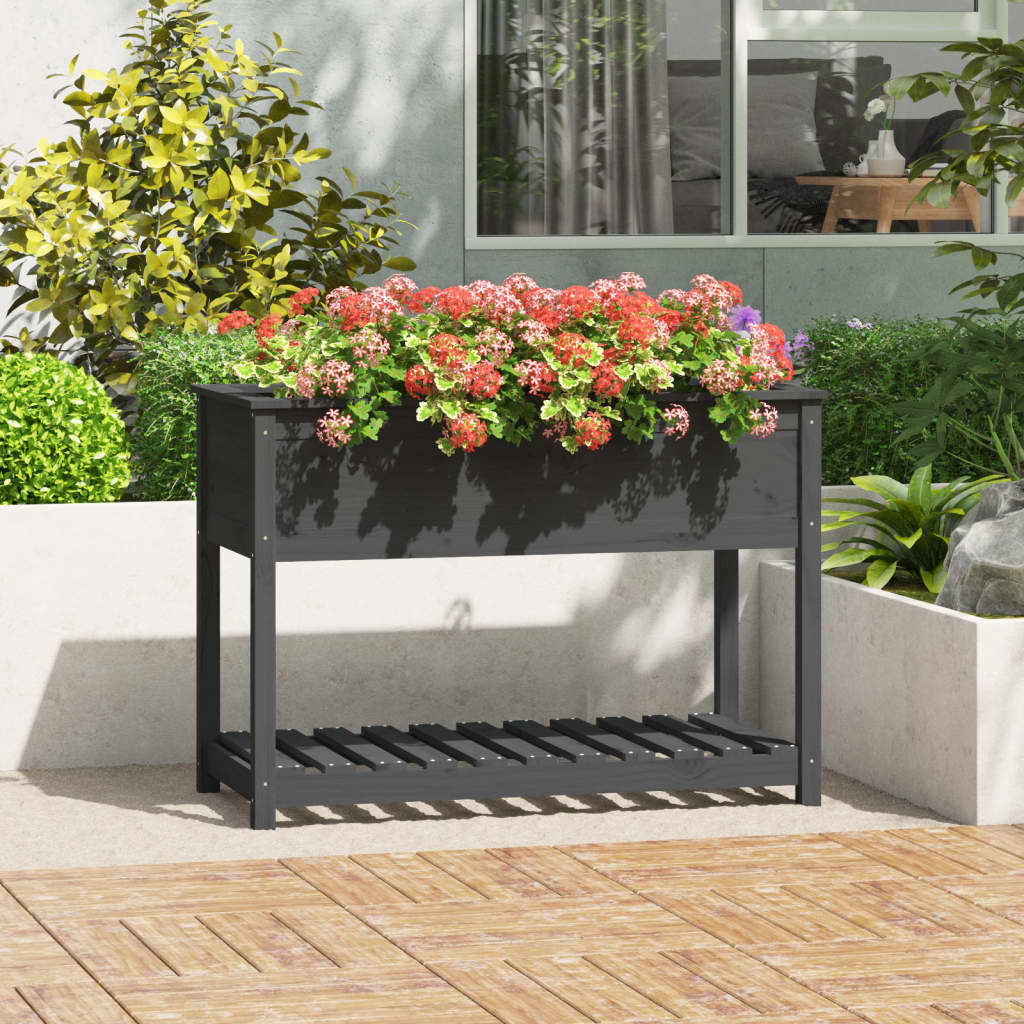 Vetonek Jardinera con estante madera maciza de pino gris 111,5x54x81 cm