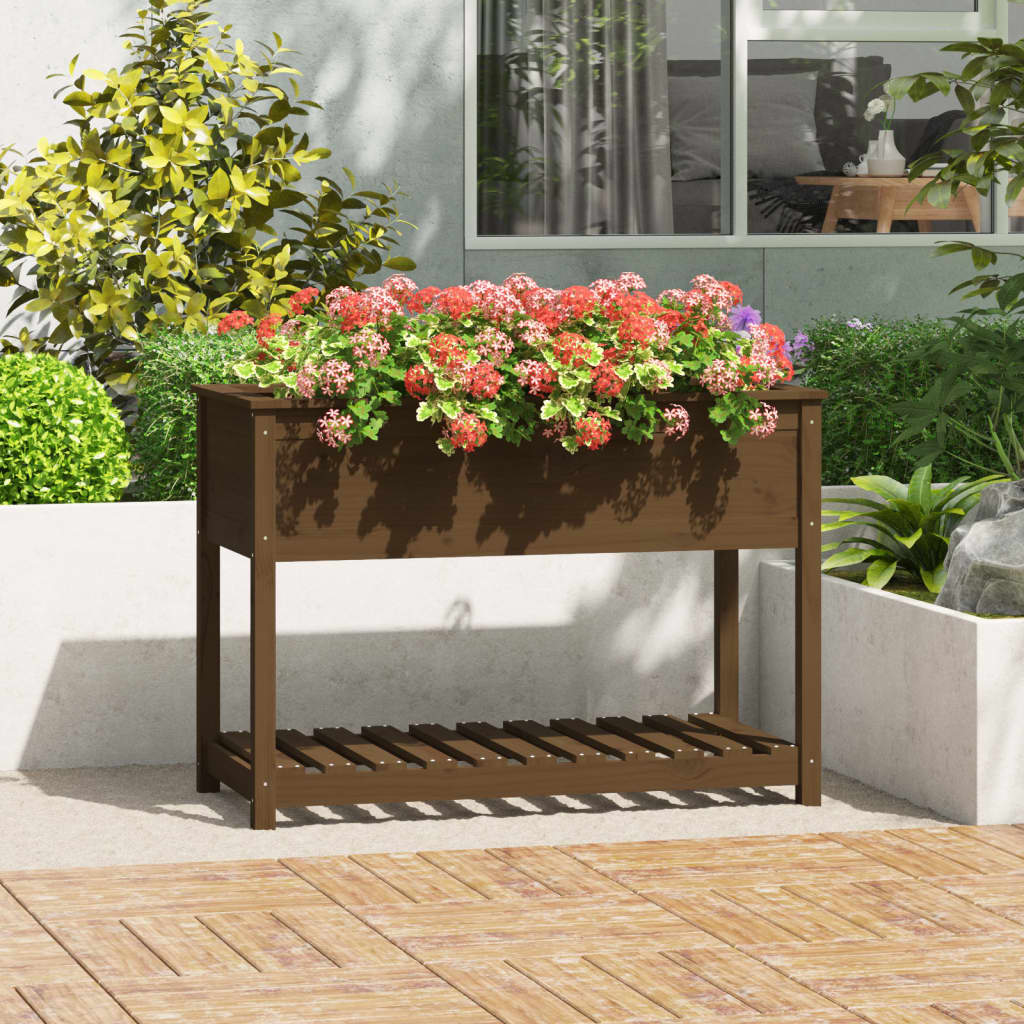 Vetonek Jardinera con estante madera maciza pino marrón 111,5x54x81 cm