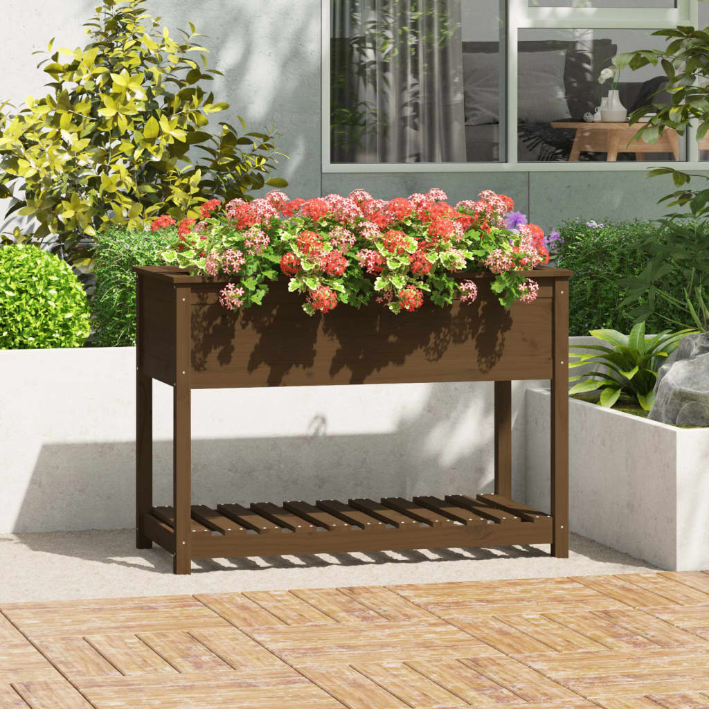 Jardinera con estante madera maciza pino marrón 111,5x54x81 cm v7626 Vetonek