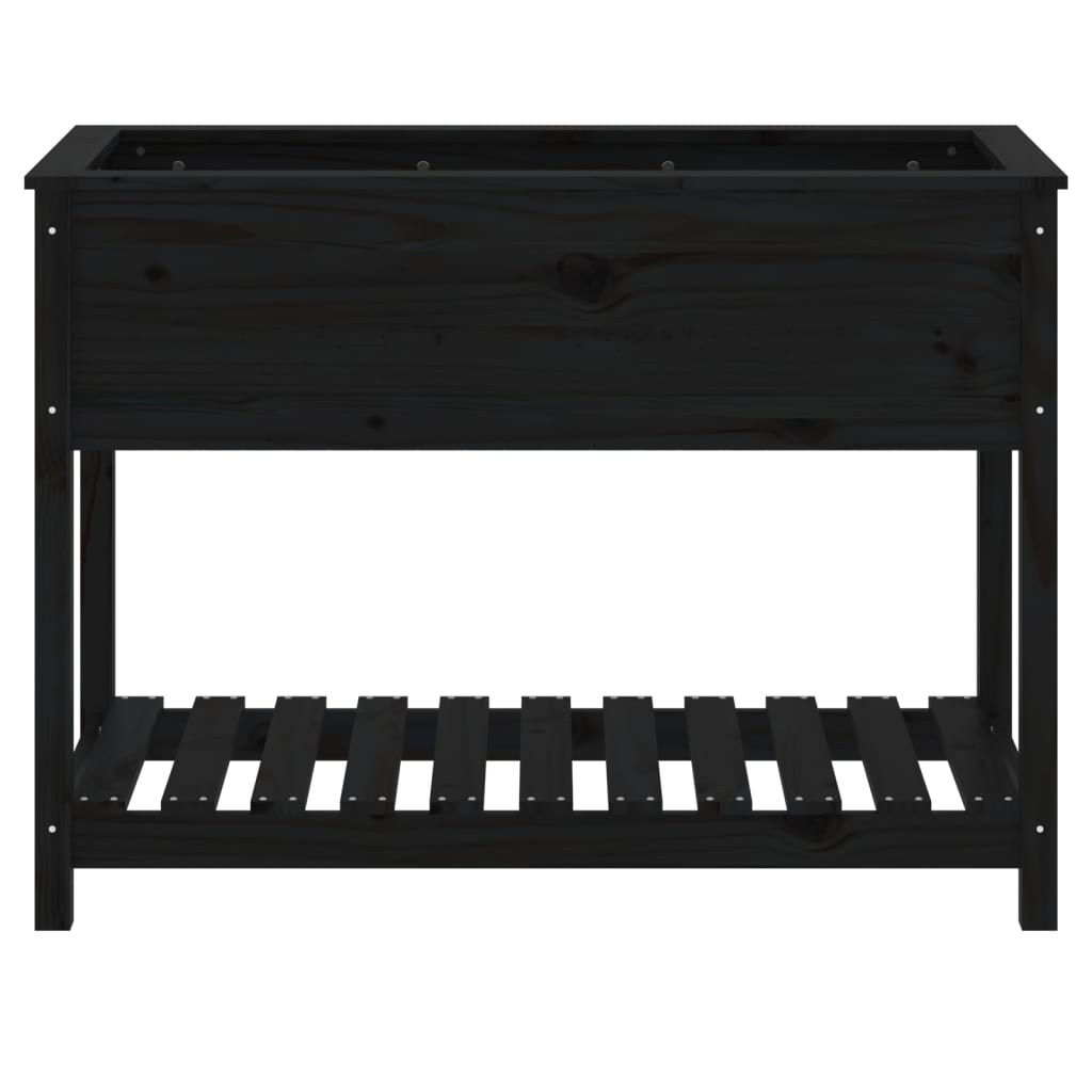 Jardinera con estante madera maciza pino negra 111,5x54x81 cm v7633 - Vetonek