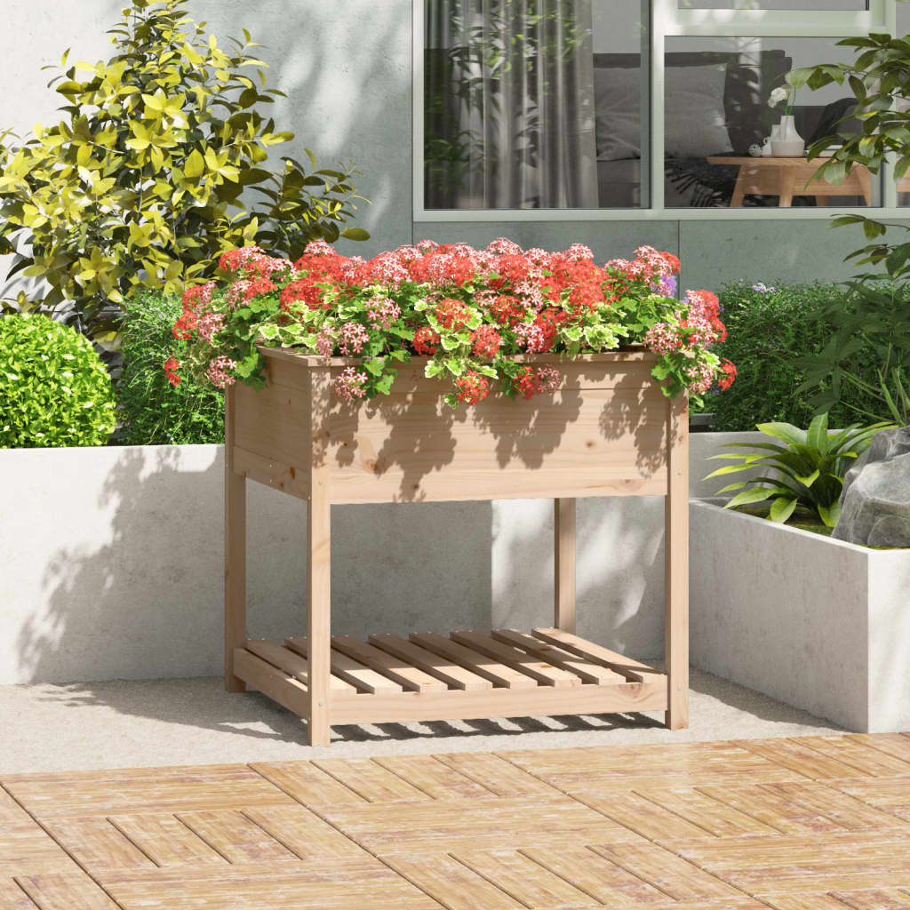 Vetonek Jardinera con estante madera maciza de pino 82,5x82,5x81 cm