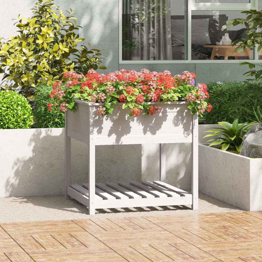 Jardinera con estante madera maciza pino blanca 82,5x82,5x81 cm v7657 Vetonek