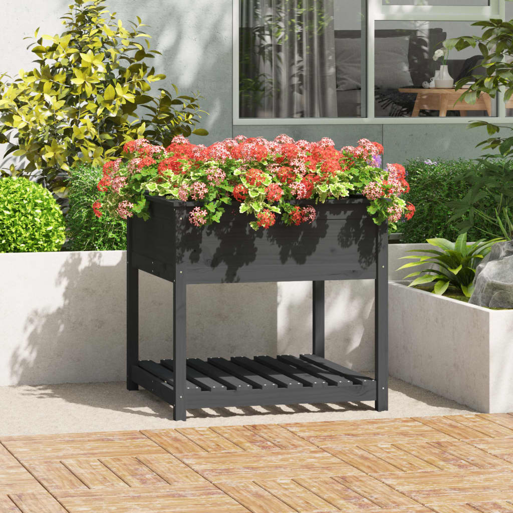 Jardinera con estante madera maciza pino gris 82,5x82,5x81 cm v7664 Vetonek
