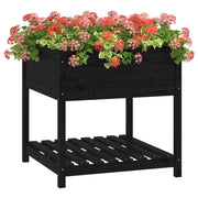 Jardinera con estante madera maciza pino negro 82,5x82,5x81 cm v7688 - Vetonek