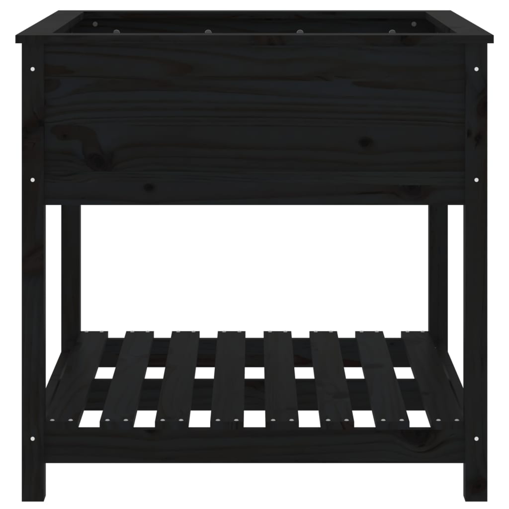 Jardinera con estante madera maciza pino negro 82,5x82,5x81 cm v7688 - Vetonek