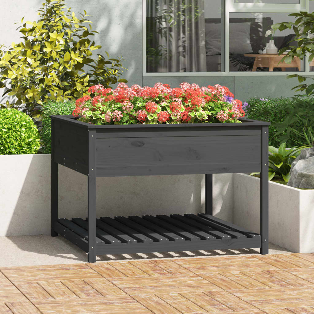 Vetonek Jardinera con estante madera maciza pino gris 111,5x111,5x81 cm