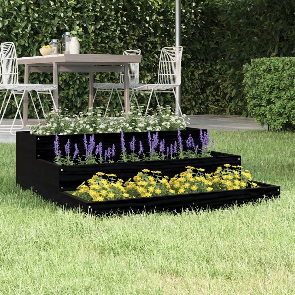 Jardinera de madera maciza de pino negro 78x78x27 cm v8579 Vetonek