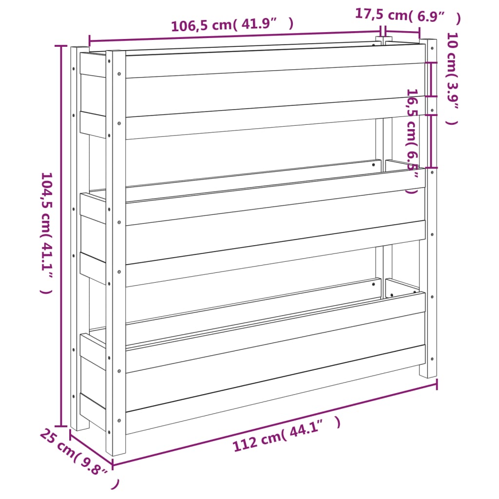 Jardinera de madera maciza de pino 112x25x104,5 cm