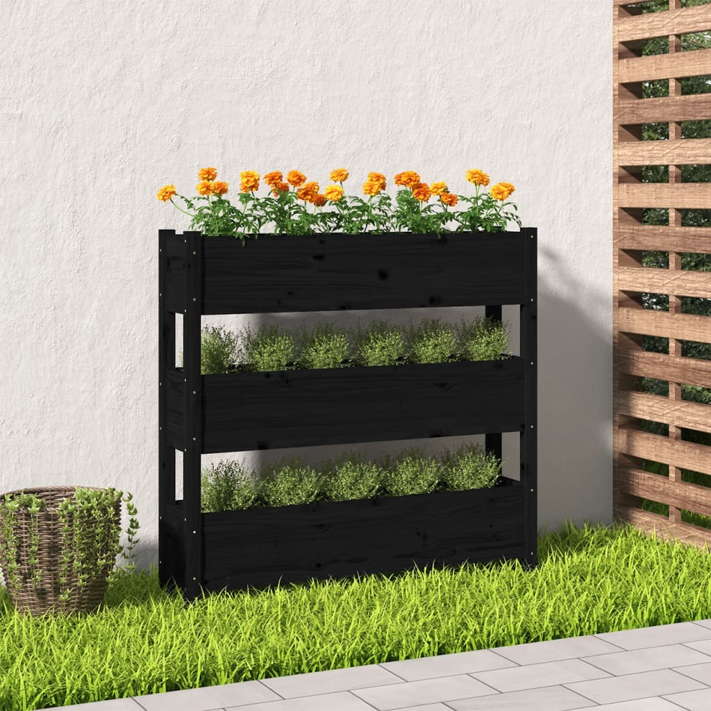 Jardinière en pin massif noir 112x25x104,5 cm v8692 Vetonek