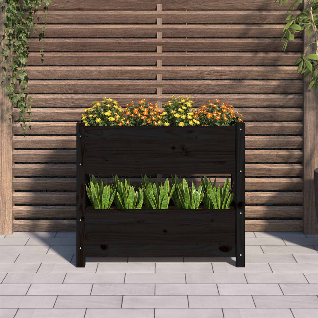 Jardinera de madera maciza de pino negro 77x25x66 cm - Vetonek