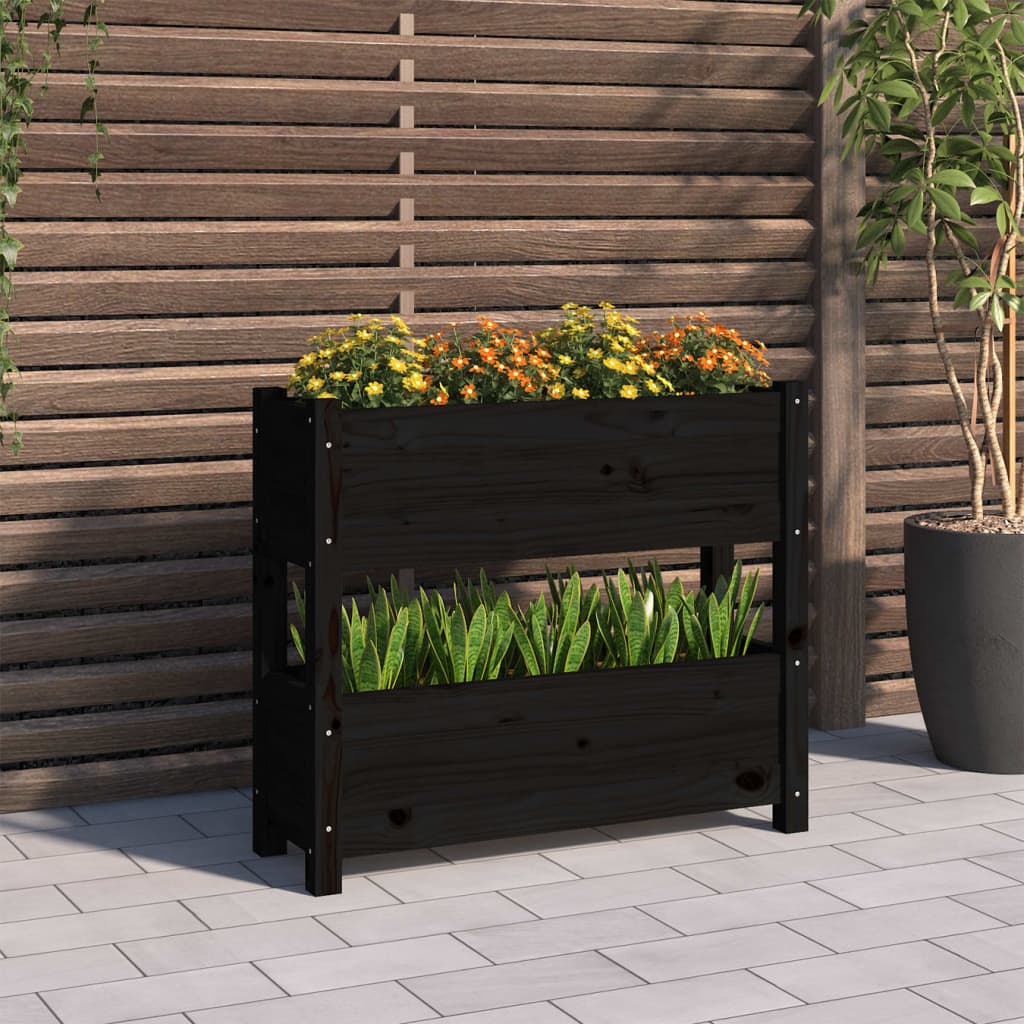 Jardinera de madera maciza de pino negro 77x25x66 cm v8845 Vetonek