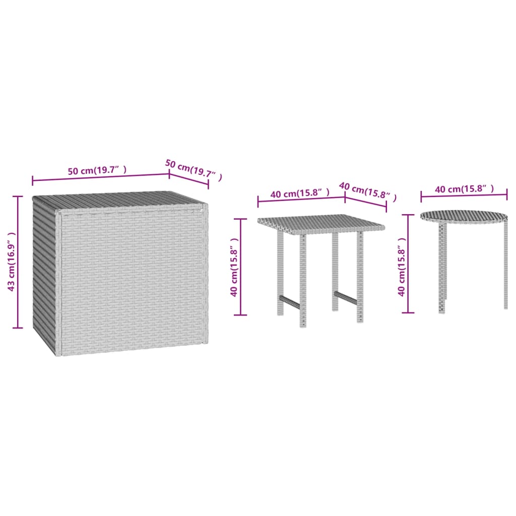 Set von Hilfstabellen 3 Teile Rattan Synthetic Braun