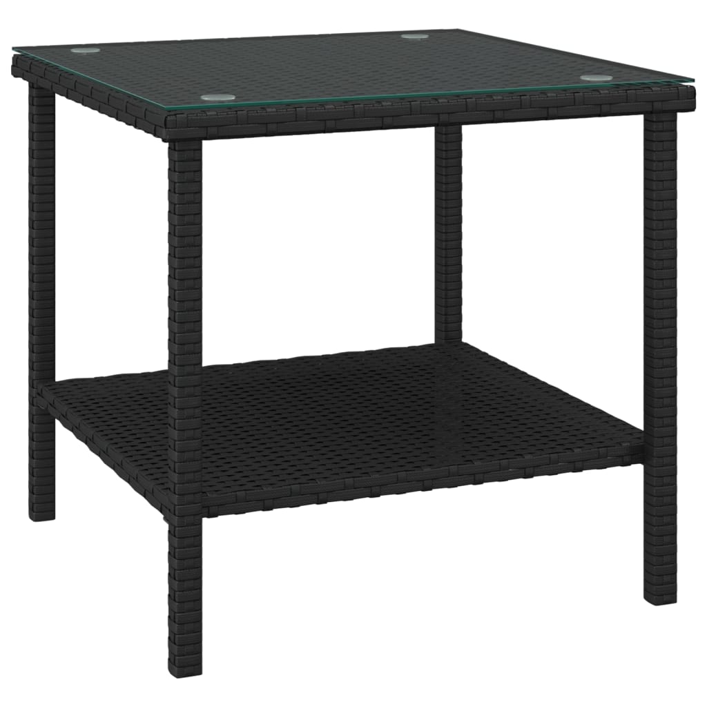 Mesa auxiliar vidrio templado ratán sintético negro 45x45x45 cm vidaXL